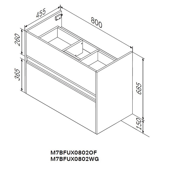Тумба под раковину AM.PM Sense 80, 800x465x685 мм, подвесная/напольная, цвет белый глянец/черная ручка, 2 выдвижных ящика, под раковину/умывальник, прямоугольная, универсальная