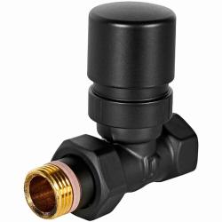 Клапан термостатический Stout Design 1/2" вн-нр. цвет черный, прямой, с полусгоном, сгоном, американкой, для радиатора отопления