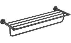 Полка Aquatek Классик с полотенцедержателем, 600х217 мм настенная, цвет матовый черный, латунь, прямоугольная, подвесная, для душа/ванной