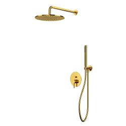Душевая система встраиваемая Whitecross Y, цвет золото, комплект: однорычажный смеситель/тропический душ (с верхней лейкой)/лейка/держатель лейки/шланг, латунь, скрытого монтажа