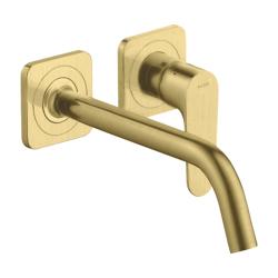 Смеситель для раковины Axor Citterio M, однорычажный, настенный/встраиваемый, скрытого монтажа, фиксированный, длина излива 22,7 см, керамический, латунь, цвет шлифованная медь, с отдельными розетками, незапираемый сливной набор