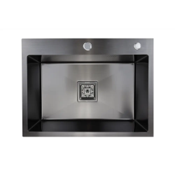 Мойка кухонная Siriusline, 60х50 см, врезная, нержавеющая сталь, прямоугольная, цвет: графит, с отверстием под смеситель, слив-перелив, без крыла
