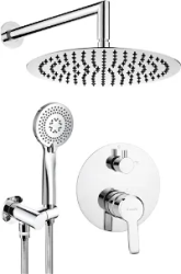 Душевая система встраиваемая Deante ARNIKA, цвет хром, комплект: однорычажный смеситель/тропический душ (с верхней лейкой)/лейка/держатель лейки/шланг, латунь