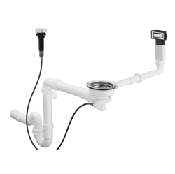 Слив-перелив Hansgrohe D14-11 (с сифоном), для кухонной мойки с одной чашей, пластиковый/нержавеющая сталь, диаметр: 40/50, цвет нержавеющая сталь, автоматическое управление, фильтр-корзинка: 3 1/2"