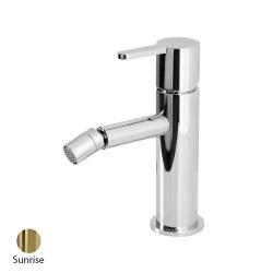 Смеситель для биде Cezares Leaf, однорычажный, низкий, длина излива 105 мм, неповоротный, керамический, латунь, цвет Sunrise PVD, с донным клапаном