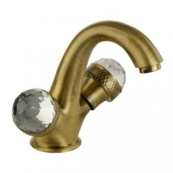 Смеситель для раковины Migliore Axo Swarovski, двухвентильный, излив короткий, неповоротный, длина 130 мм, керамический, латунь, цвет бронза