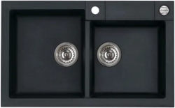 Мойка кухонная ALVEUS ROCK 90 GRANITAL CARBON-G91 78x48x18 см, врезная/встраиваемая сверху, две чаши, искусственный гранит, прямоугольная, цвет карбон, с отверстием под смеситель и для кнопки клапан-автомат