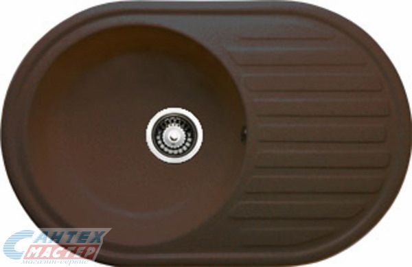 Мойка Granicom 75х49, врезная, с крылом, из искусственного камня, круглая, цвет шоколад, без отверстия под смеситель, слив-перелив, для кухни, прямая, встроенная/встраиваемая