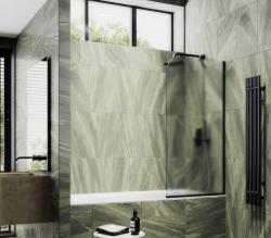 Душевая шторка на ванну MaybahGlass, 140х74 см, сатиновое стекло/профиль узкий, цвет черный, фиксированная, плоская/панель, правая/левая, правосторонняя/левосторонняя, универсальная