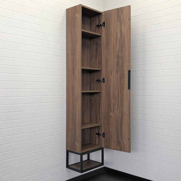 Пенал Comforty Порто 35, 35х170х24 см, подвесной, цвет: дуб темно-коричневый, 1 распашная дверца/открытая полка, шкаф/шкафчик подвесной, прямоугольный, левый/правый, левосторонний/правосторонний/универсальный