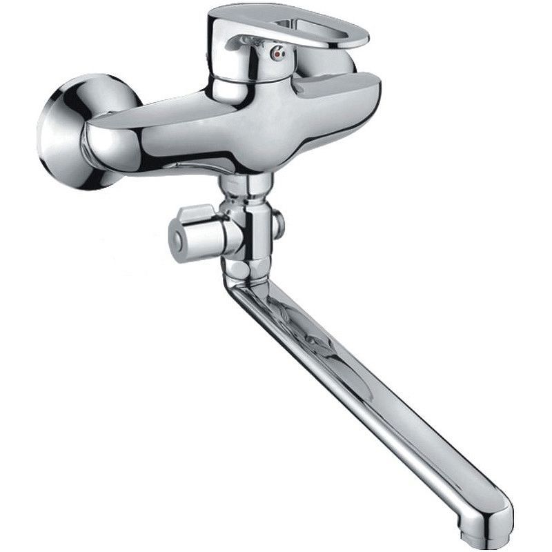 Смеситель для ванны/душа HAIBA однозахватный, хромированный, настенный, излив длинный 345 мм, поворотный, латунь, цвет хром