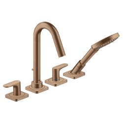 Смеситель для ванны Axor Citterio M двухвентильный, с рычаговыми рукоятками, монтаж на борт ванны, скрытый, неповоротный, длина излива 13,5 см, латунь, цвет шлифованное красное золото, с душевым шлангом/лейкой, на 4 отверстия, для 2-х потребителей