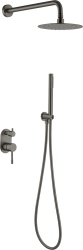 Душевая система Boheme Uno, встраиваемая, цвет оружейная сталь матовая, комплект: однорычажный, смеситель/тропический душ (с верхней лейкой)/лейка/держатель лейки/шланг, встраиваемый (скрытый) монтаж