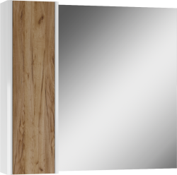 Зеркальный шкаф Домино Uno 80, 800х152х720 мм, без подсветки, подвесной, цвет белый/дуб вотан, зеркало, 1 распашная дверца, прямоугольный