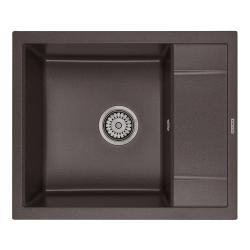 Мойка кухонная Paulmark OPTIMUM, 60х50х20 см, врезная, кварцевый композит, прямоугольная, цвет кофе, без отверстия под смеситель, без крыла, слив-перелив, врезная в столещницу, для кухни