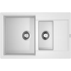 Мойка кухонная Omoikiri Daisen 78-2T-WH, две чаши, 51х78 см, врезная, из искусственного гранита (Tetogranit), прямоугольная, цвет белый, без отверстия под смеситель, с крылом, оборачиваемая, слив-перелив, врезная в столещницу, для кухни