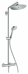 Душевая система Hansgrohe Croma Select S Showerpipe 280 1jet EcoSmart, высота 121 см, цвет хром, комплект: верхний душ/ручной душ/термостат для душа/штанга для душа/держатель для душа, наружного монтажа, настенная, нержавеющая сталь