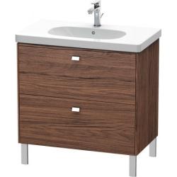 Тумба под раковину Duravit Brioso, 82х46,9х69,3 см, напольная, цвет: орех темный/хром, 2 выдвижных ящика, ДСП, прямоугольная, левая/правая, для раковины D-Code, в ванную комнату