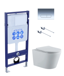 Комплект унитаза с инсталляцией Aquatek Вега (Сет) c сиденьем микролифт, с клавишей смыва (кнопкой, клавишей двойного смыва) хром, комплект крепления (KKI-0000001)