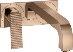 Смеситель для раковины Axor Citterio, однорычажный с рычаговой рукояткой с текстурой, настенный/встраиваемый, скрытого монтажа, фиксированный излив, длина излива 22 см, керамический, латунь, цвет полированное красное золото, с панелью