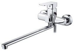 Смеситель для ванны/душа LEDEME настенный, однорычажный, поворотный, латунный, длина излива 367 мм, латунь, цвет хром