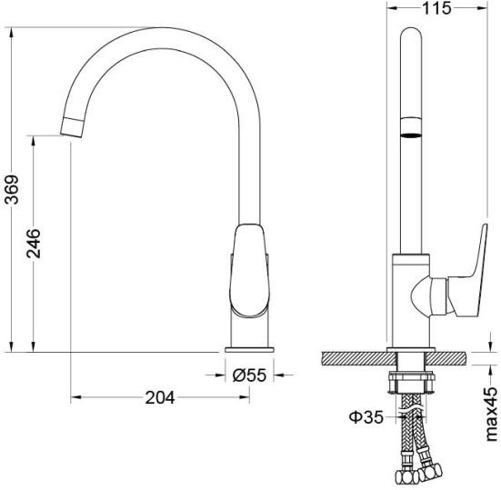 Смеситель для кухни/мойки Aquatek Бетта однорычажный, поворотный, латунный, длина излива 204 мм, цвет матовый черный