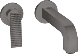 Смеситель для раковины Axor Citterio, однорычажный с рычаговой рукояткой с текстурой, настенный/встраиваемый, скрытого монтажа, фиксированный излив, длина излива 22 см, керамический, латунь, цвет шлифованный черный хром, с отдельными розетками