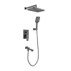 Душевая система Raglo R01.27.09 встраиваемая, цвет графит, комплект: однорычажный смеситель/излив/тропический душ прямоугольный (с верхней лейкой)/лейка/шланг, скрытый монтаж