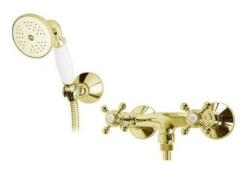 Смеситель для душа Cezares Golf, настенный, двухвентильный, без излива, керамический, латунь, цвет золото 24 карат