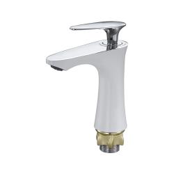 Смеситель для раковины G-lauf однорычажный, излив короткий, длина 115 мм, керамический, цинк, цвет белый/хром, без донного клапана LOT1-A010PW