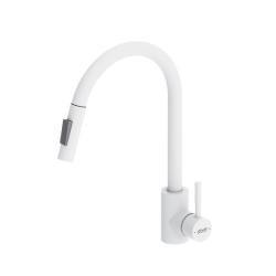 Смеситель для кухни/мойки Dorff Logic однорычажный, поворотный/выдвижной излив, керамический, длина излива 229 мм, нержавеющая сталь, цвет белый
