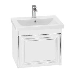 Тумба с раковиной GRADEONIKA Эллада, 56,5х43,3х50 см, подвесная, 2 выдвижных ящика (скрытый), МДФ, механизм push-to-open, прямоугольная, цвет бланж/умывальник COMO 60, прямоугольный, цвет белый 