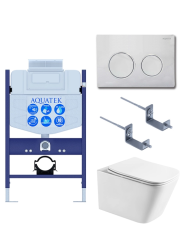 Комплект унитаза с инсталляцией Aquatek Либра Т (Сет) c сиденьем микролифт, с клавишей смыва (кнопкой, клавишей двойного смыва) хром, комплект крепления, смыв Торнадо