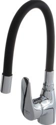 Смеситель для кухни/мойки Melodia Ostessa однорычажный, поворотный излив гибкий, керамический, длина регулируемая, латунь, цвет черный/хром MDV40615Black