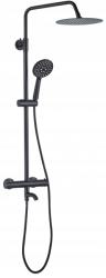 Душевая система REA LUNGO, высота 117 см, цвет черный матовый, комплект: смеситель термостатический/излив/тропический душ (с верхней лейкой)/стойка/лейка/шланг