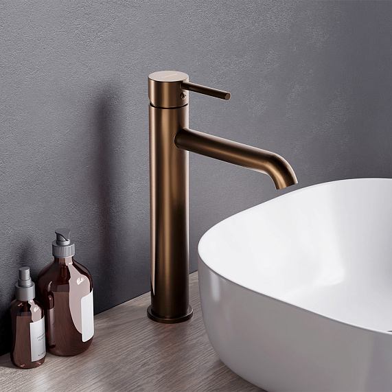 Смеситель для раковины/умывальника Damixa Scandinavian Pure высокий, однорычажный, неповоротный, керамический, длина излива 170 мм, латунь, цвет розовое золото