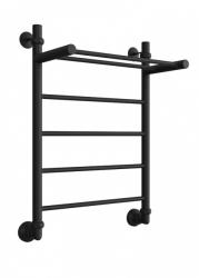 Полотенцесушитель Двин FJ 70/50, водяной (1"-1/2" К3  черный матовый), с полкой, универсальное подключение, нержавеющая сталь, настенный, форма лесенка, цвет черный матовый, к отоплению и ГВС, для отопления, обогрева в ванной