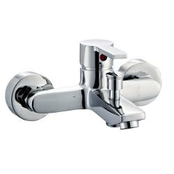 Смеситель для ванны/душа Voda Fin однорычажный, настенный, неповоротный, керамический картридж, длина излива 137 мм, латунь, цвет хром FN54