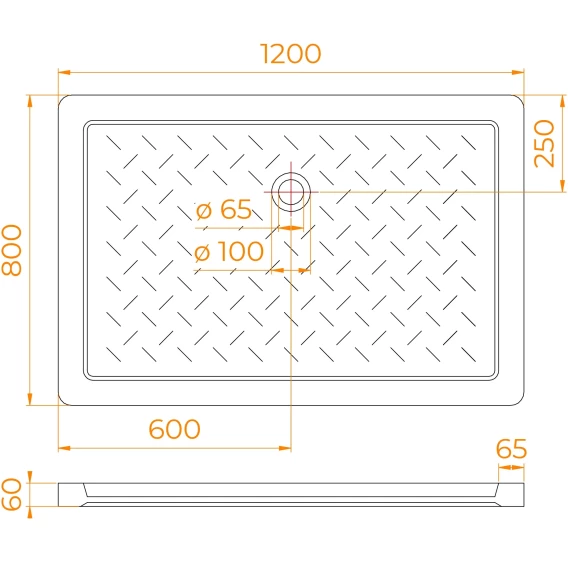 Душевой поддон RGW Ceramics CR, 80х120х6 см, прямоугольный, керамический, низкий, цвет: белый, с антискользящим покрытием, с бортиком, литой, литьевой, для душа