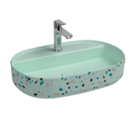 Раковина/умывальник ISVEA Infinity Terrazzo, 60х40 см, накладная, овальная, керамическая, цвет мятный матовый, с отверстием под смеситель, без слив-перелива, умывальник