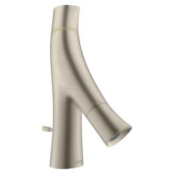 Смеситель для раковины Axor Starck Organic 50, двухвентильный, фиксированный излив, длина излива 10,9 см, керамический, латунь, цвет: шлифованный никель, со сливным гарнитуром