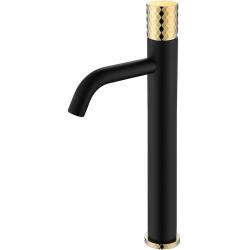 Смеситель для раковины/умывальника Boheme Stick, однорычажный, неповоротный, керамический, высокий, длина излива 135 мм, латунь, цвет черный/золото