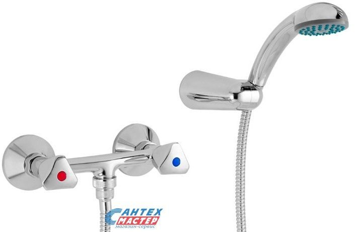 Смеситель для душа Mofem Metal 402 KR двухвентильный, резиновый, настенный, без излива, с шлангом/лейкой, латунь хром