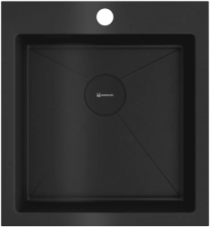 Мойка кухонная Omoikiri Akisame 46-GB, 51х46 см, врезная, из нержавеющей стали, прямоугольная, цвет графит, с отверстием под смеситель, без крыла, слив-перелив, врезная в столещницу, для кухни