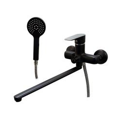 Смеситель для ванны/душа Melodia Rumba Black однорычажный, настенный, поворотный, керамический картридж, длина излива 300 мм плоский, латунь, цвет черный MDV35341bk