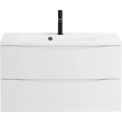 Тумба под раковину BelBagno Marino 80, 80х60х45 см, подвесная, 2 выдвижных ящика, МДФ/ЛДСП, цвет: белый матовый, шкафчик навесной, механизм доводчика, прямоугольная