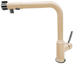 Смеситель для кухни/мойки GranFest, с подключением фильтра для питьевой воды, однорычажный, керамический картридж, высокий, с поворотным изливом, длина 266 мм, латунь, цвет песочный