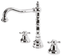 Смеситель для раковины Cezares Golf, на 3 отверстия, двухвентильный, высокий, длина излива 180 мм, поворотный, керамический, латунь, цвет хром, с донным клапаном