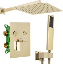 Душевая система встраиваемая REA DAVIS, цвет золото, комплект: термостатический смеситель/тропический душ (с верхней лейкой)/лейка/шланг