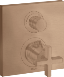 Смеситель для душа Axor Citterio, термостатический, с запорным/переключающим вентилем, с крестообразной рукояткой, скрытого монтажа, настенный, без излива/шланга/лейки, квадратный, латунный, цвет шлифованное красное золото, с термостатом